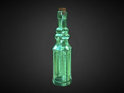 Transparent Decorative Green Glass Bottle With Spiral Design And Cork Stopper 3d model