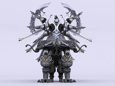 Mechanical Game Character With Multiple Swords Lion Inspired Armor And Intricate Design 3d model