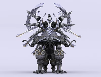 Three-headed six-armed monster demon master boss king god man 3d model