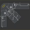 3D Architectural Building Complex Model with Grey Roof Windows and Orange Base Entrance