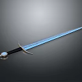 3D Rendered Blue Blade Sword With Black Hilt And Decorative Gemstone