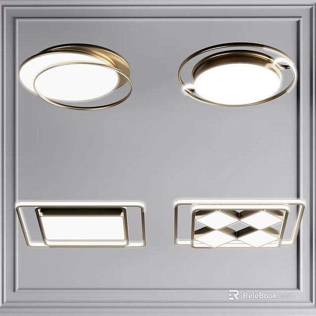Modern Ceiling Lights With Metal Frames Round Square And Illuminated Panels 3d model