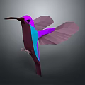 Hummingbird Low Poly 3D Model With Purple Pink And Blue Spread Wings Design