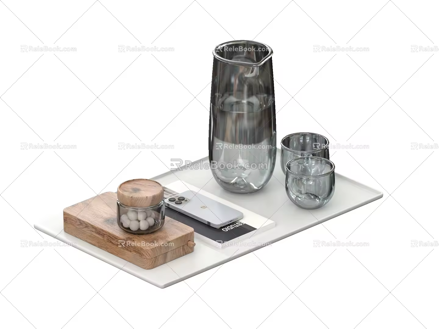 Modern Tea Tray Book Wine Set 3d model
