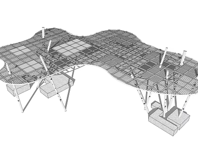 Modern Pergola Design With Grid Top Structure And Metal Support Columns 3d model