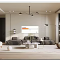 Modern Living Room Interior With Gray Sofas Coffee Tables Textured Wall And Floor Lamp