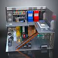 Cute Teddy Bear In Miniature Room With Bookshelf Colorful Cabinets Staircase And Furniture
