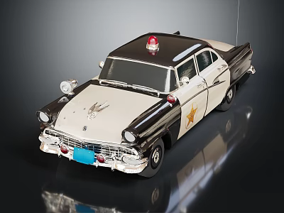 Vintage Police Functional Vehicle Model Featuring Red Siren Light Black White Color And Star Badge 3d model
