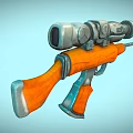 Cartoon Style Gun With Scope And Orange Grip Design In Playful Scene 3d model