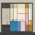 Colorful Glass Sliding Door as Modern Interior Partition With Living Room View