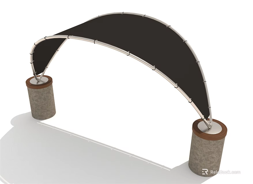Black Arch Canopy Structure With Concrete Support Pillars For Outdoor Use 3d model 