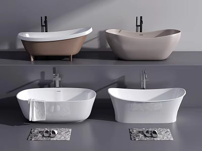 Elegant Freestanding Bathtubs With Modern Faucets Soft Towels And Slippers In Bathroom 3d model