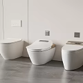 Three Modern White Wall Mounted Toilets with Sleek Design in Bathroom