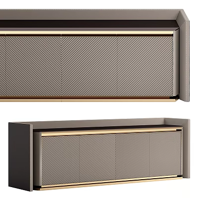 Modern Office Desk Design With Herringbone Pattern And Gold Trim Details 3d model