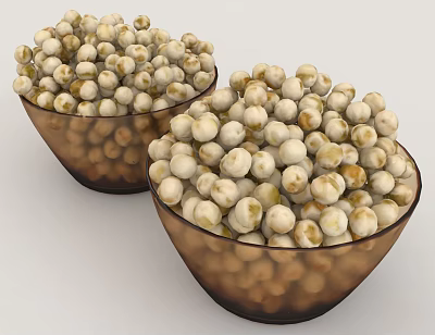 Fresh Raw Chickpeas in Two Ceramic Bowls on White Surface 3d model