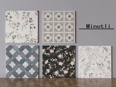 Different Style Decorative Floor Tiles With Floral Geometric And Leaf Patterns 3d model