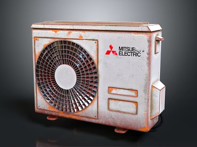 Rusty Mitsubishi Electric Air Conditioner Fan Outdoor Unit With Surface Details 3d model