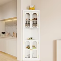White Buffet Cabinet With Glass Doors Gold Accents And Wine Bottles In Modern Kitchen