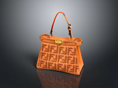 Stylish Orange Handbag With FF Embossed Pattern Leather Handle And Luxury Design 3d model