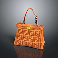 Stylish Orange Handbag With FF Embossed Pattern Leather Handle And Luxury Design 3d model