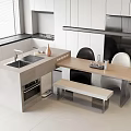 Modern Kitchen Interior Dining Table Set With Chairs Bench And Island Counter