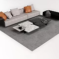 Modern Gray Sofa with Orange Pillows and Marble Coffee Table Set 3d model