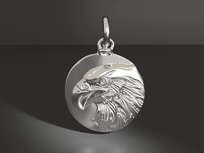 Exquisite Silver Round Pendant With Detailed Eagle Head Engraving Design 3d model