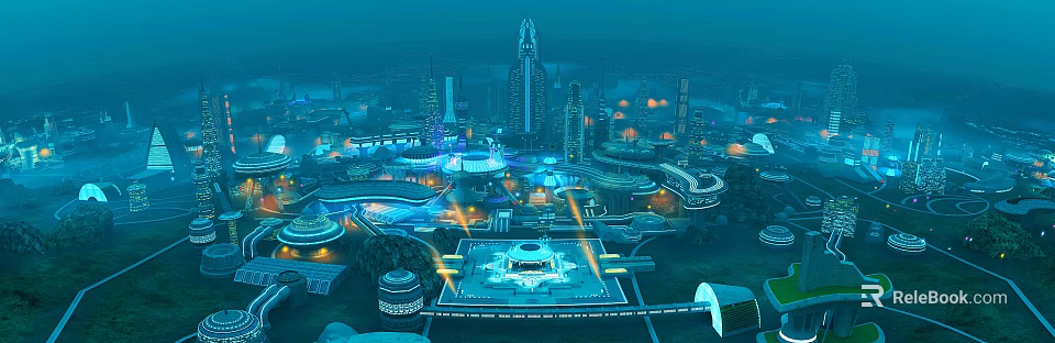 Birds Eye View Planning Of Modern Urban City With Architectural Layout And Illuminated Design 3d model 