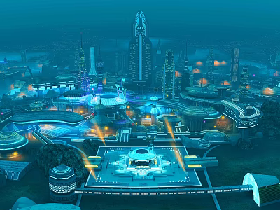 Birds Eye View Planning Of Modern Urban City With Architectural Layout And Illuminated Design 3d model