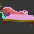 Peach Colored Chaise Lounge With Dark Wooden Frame Rolled Cushion And Carved Golden Legs