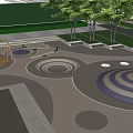 Square Landscape Design With Children's Play Area Trees Seats And Circular Paved Patterns