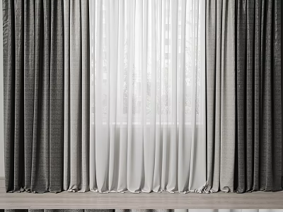 Elegant Layered Curtain Design With Sheer White And Dark Gray Panels For Home Decor 3d model