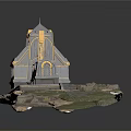 Golden Decorated Architectural Structure With Spire And Stone Steps On Rocky Terrain