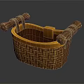 Handwoven Wicker Storage Basket With Sturdy Wooden Handles And Natural Finish