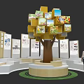 Exhibition Island With Tree Shaped Structure Display Screens And Information Panels 3d model