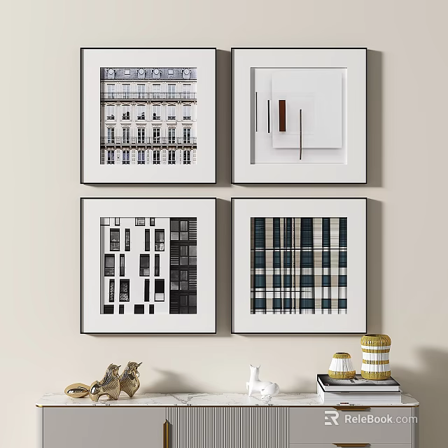 Modern Framed Wall Art Four Pieces With Architectural Patterns And Geometric Designs 3d model