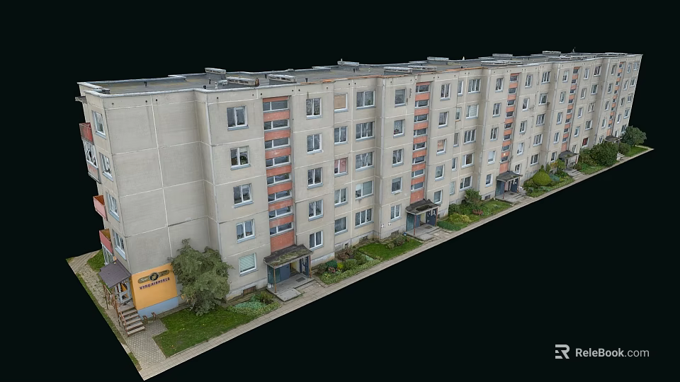 Multi Storey Residential Building Exterior With Light Colored Facade And Balconies 3d model 