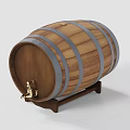 Wooden Barrel With Metal Hoops Stand And Golden Tap For Storage