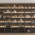 Modern Display Cabinet With Layered Shelves And Illuminated Decorative Items