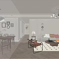 Elegant Modern Living Dining Room Interior With Sofa Dining Table And Wall Decorations 3d model