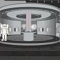 Modern Clothing Store Interior With Circular Display Area Red Strip Lights And White Robot Sculpture