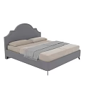 Modern Gray Upholstered Double Bed With Arched Headboard Beige Pillows And Gray Throw Blanket 3d model