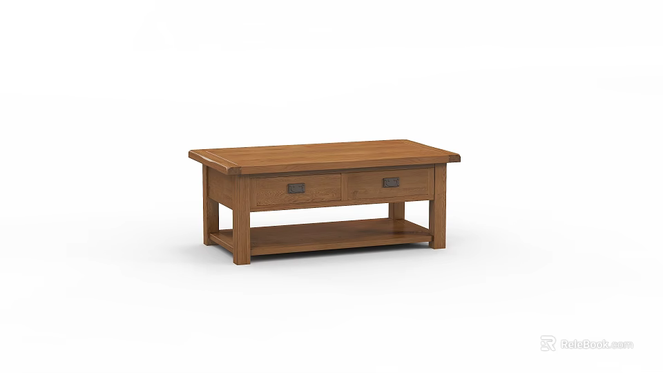 Solid Wooden Coffee Table With Two Drawers And Lower Shelf Design 3d model