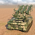 Military Tank With Missile Launcher In Desert Environment Under Cloudy Sky
