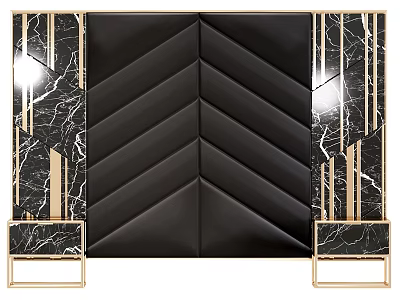 Modern Luxury Wall Design Featuring Black Chevron Pattern Gold Lines And Marble Texture 3d model