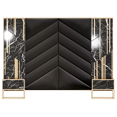 Modern Luxury Wall Design Featuring Black Chevron Pattern Gold Lines And Marble Texture 3d model