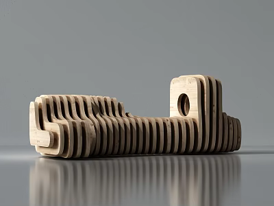 Modern Wooden Leisure Chair With Stacked Slats And Circular Cutout Design 3d model
