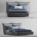 Single Bed With Blue Gray Pillows Cozy Bedding And Gray Upholstered Headboard