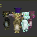 Cute Cartoon Cats With Purple Top Hat Green Big Eyes And Various Colors