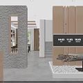 Elegant Modern Hotel Lobby Interior With Wooden Beams Stone Wall And Comfortable Seating